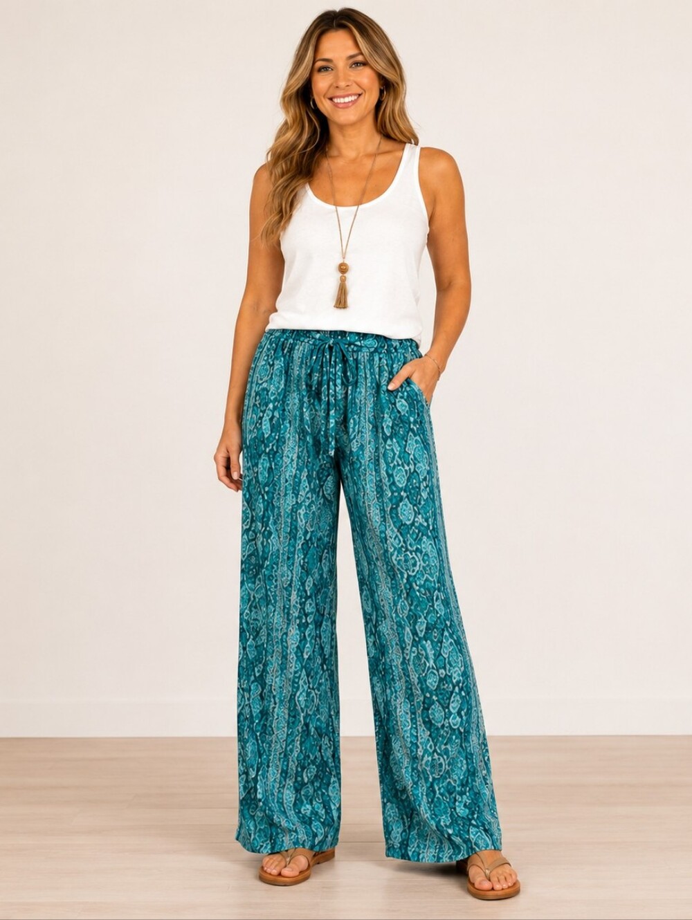 NWT Love Poem Emerald Boho Wide Leg Pants with pockets Size Small